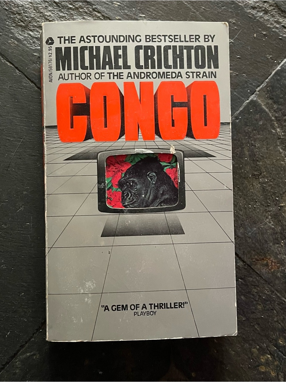 1981 CONGO by Michael Crichton Avon Paperback / Die-Cut Cover First PB Edition